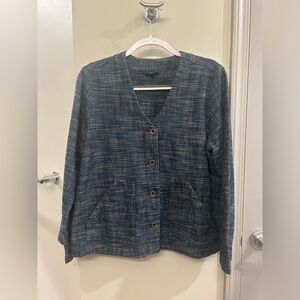 PureJill Indigo Blazer Blue Knit Buttons Medium Petite